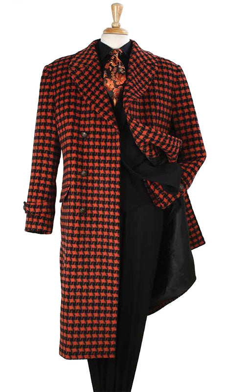 Exquisite Men's Rust Hoodstooth Designer Coat